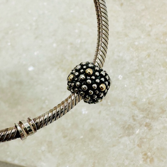 EUC Pandora 791225 Sterling Silver w/ 14k Yellow Gold Moss Designer Charm - Picture 9 of 15